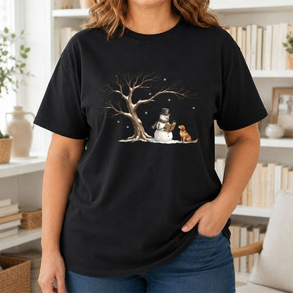 Christmas Storytime with Golden Retriever Printed T-Shirt | Reader Gift Black