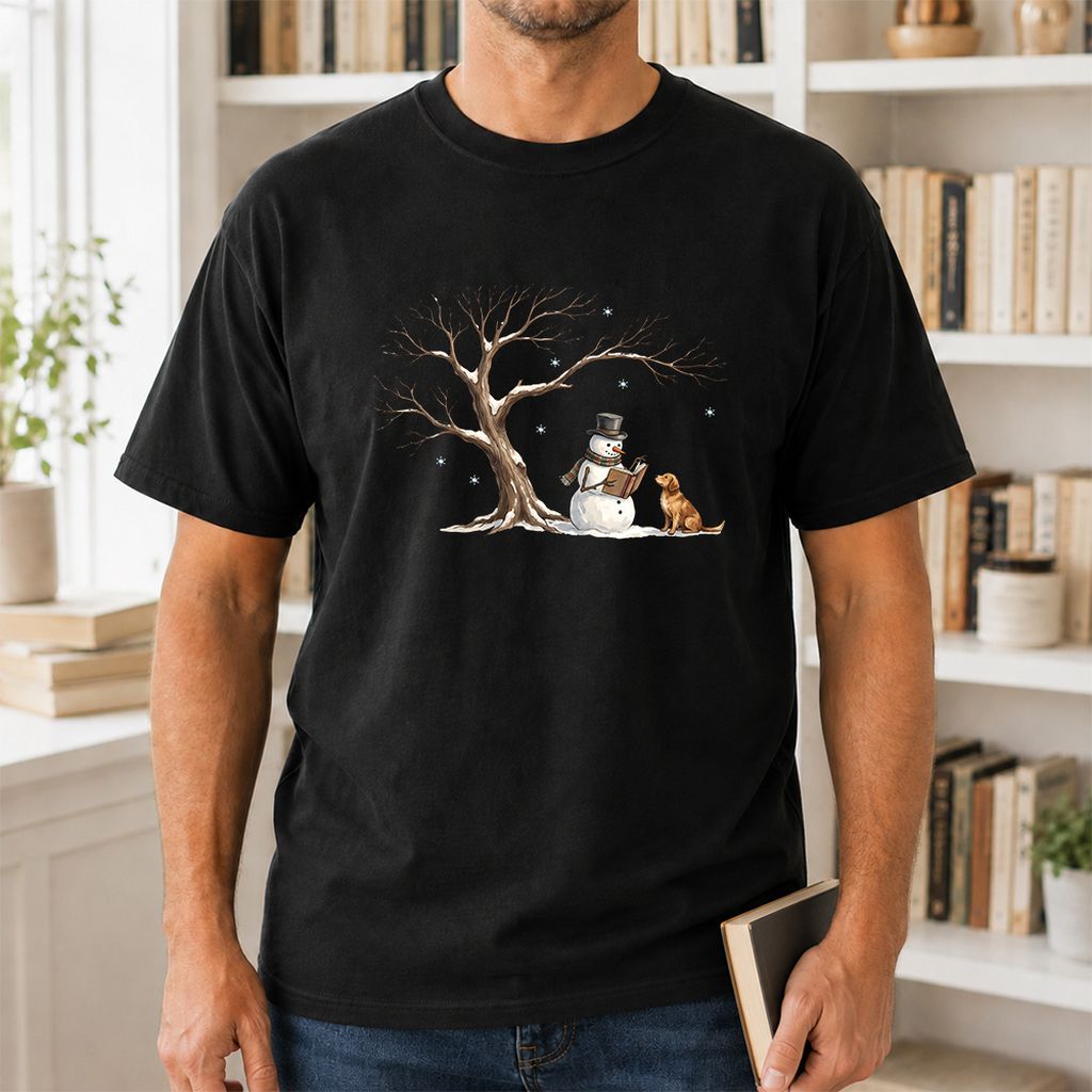 Christmas Storytime with Golden Retriever Printed T-Shirt | Reader Gift Black