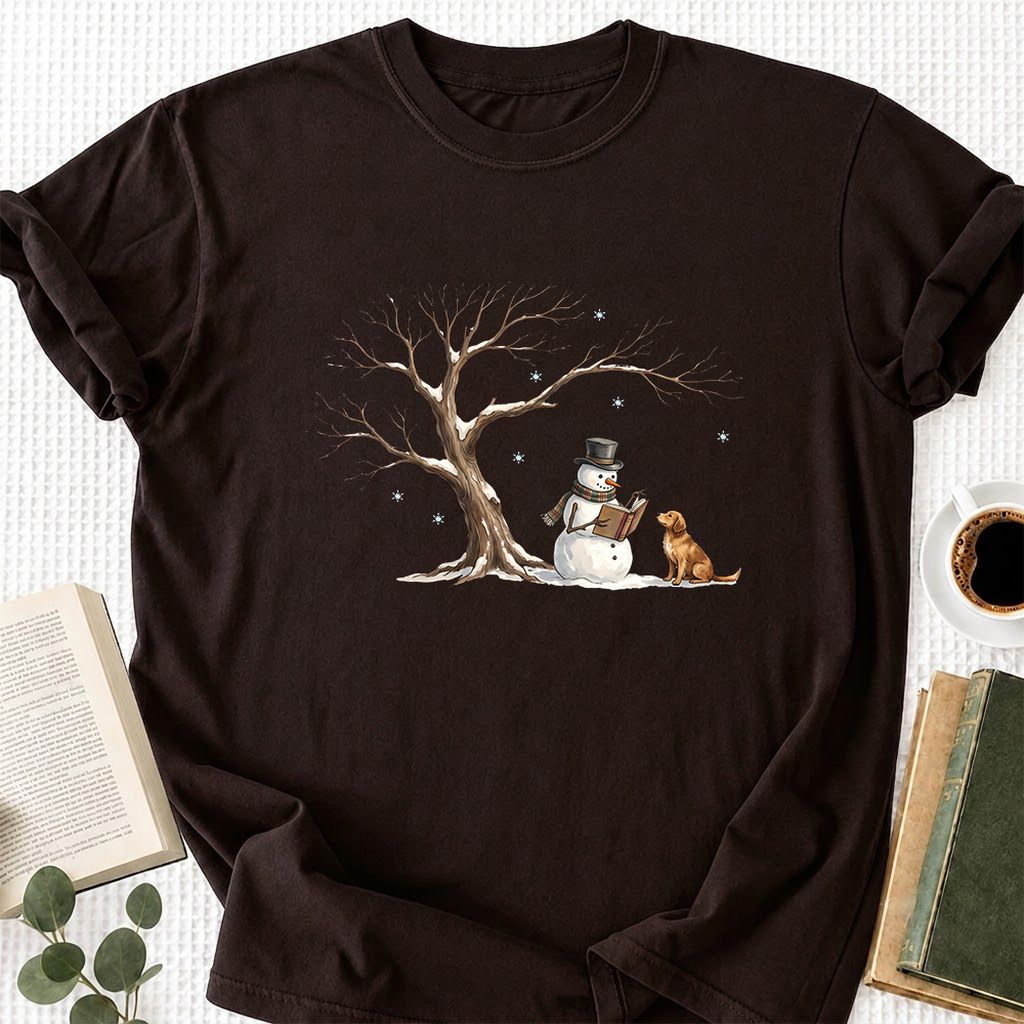 Christmas Storytime with Golden Retriever Printed T-Shirt | Reader Gift Dark Chocolate