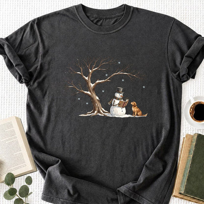 Christmas Storytime with Golden Retriever Printed T-Shirt | Reader Gift Dark Heather