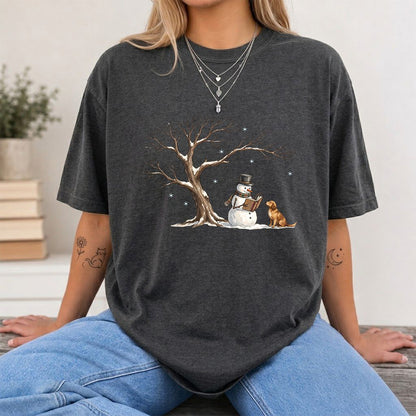 Christmas Storytime with Golden Retriever Printed T-Shirt | Reader Gift Dark Heather