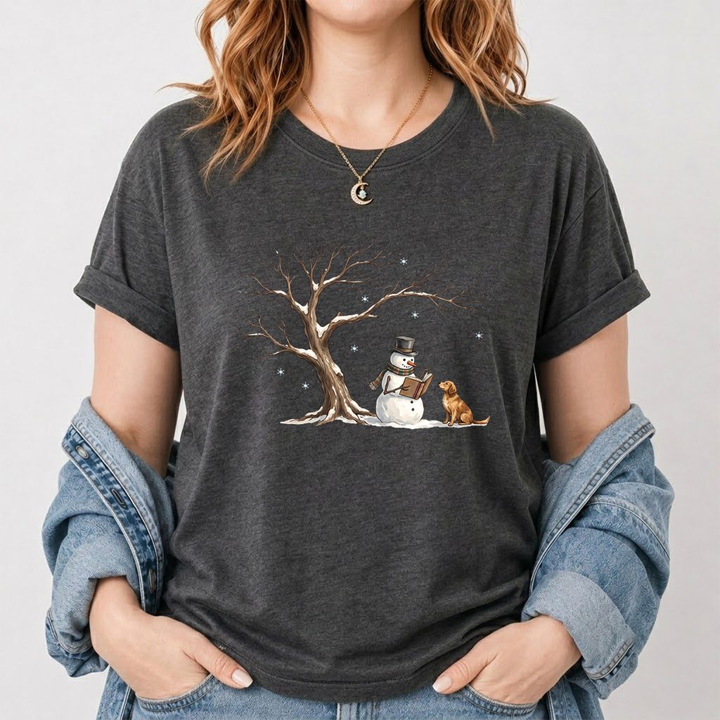 Christmas Storytime with Golden Retriever Printed T-Shirt | Reader Gift Dark Heather