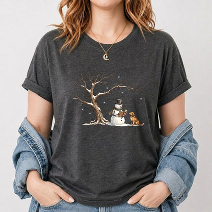 Christmas Storytime with Golden Retriever Printed T-Shirt | Reader Gift Dark Heather