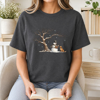 Christmas Storytime with Golden Retriever Printed T-Shirt | Reader Gift Dark Heather