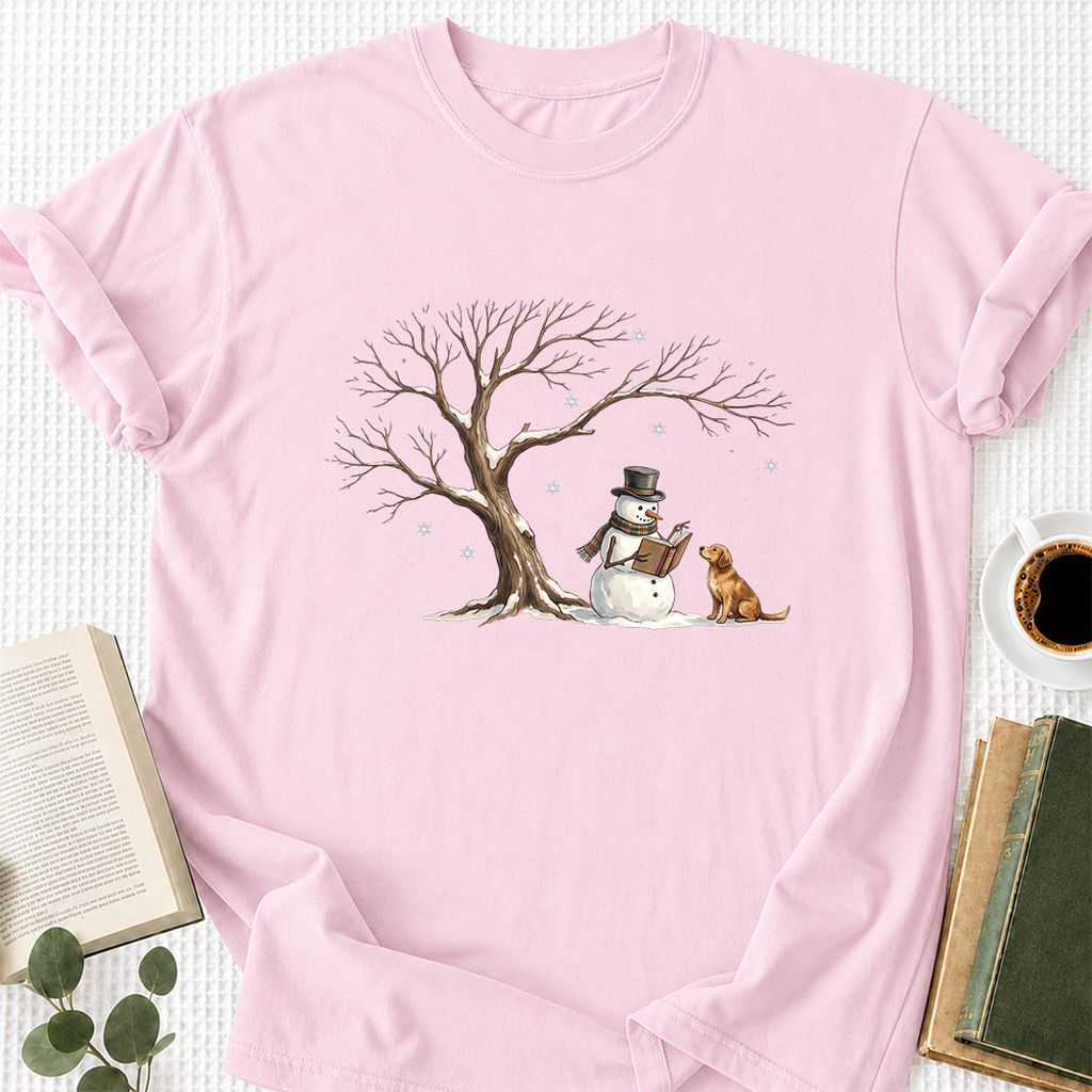 Christmas Storytime with Golden Retriever Printed T-Shirt | Reader Gift Light Pink