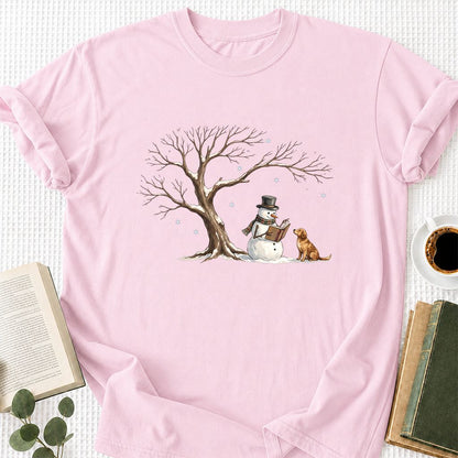 Christmas Storytime with Golden Retriever Printed T-Shirt | Reader Gift Light Pink
