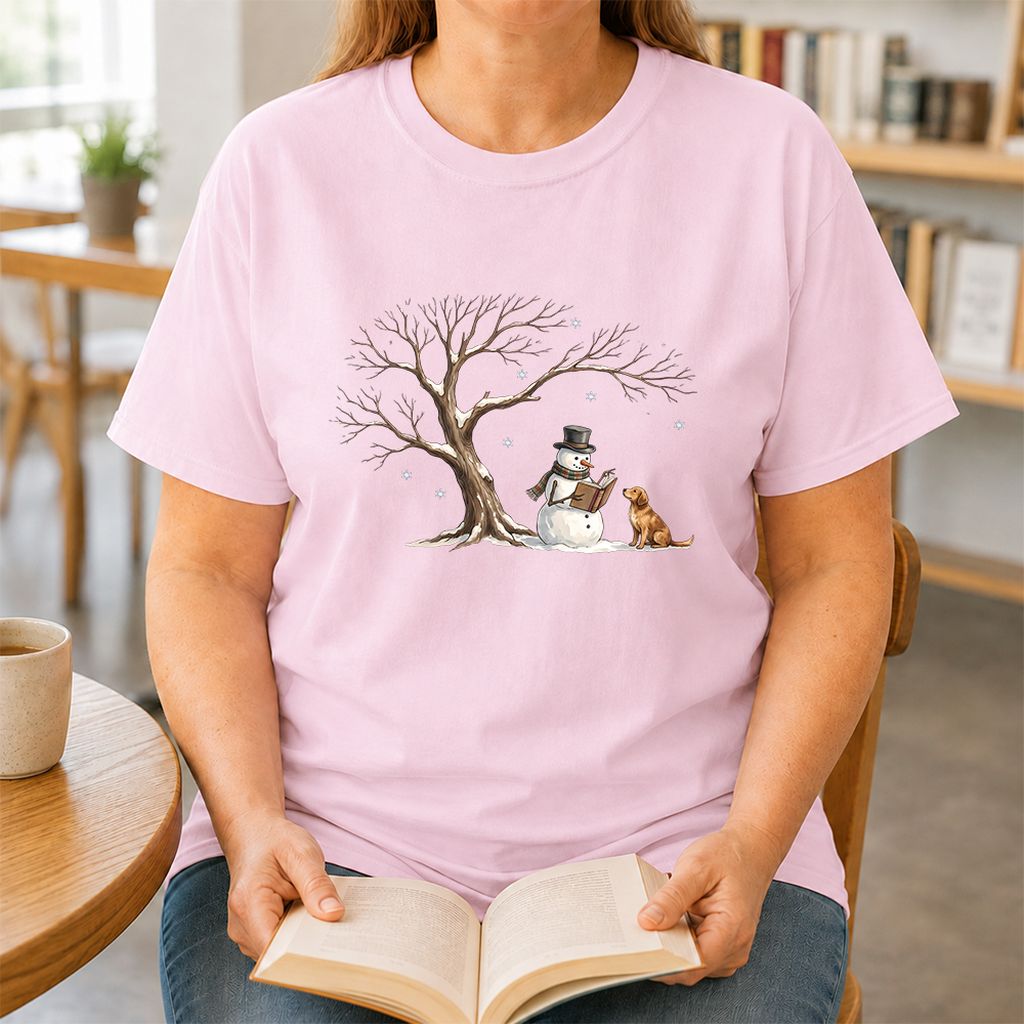 Christmas Storytime with Golden Retriever Printed T-Shirt | Reader Gift Light Pink