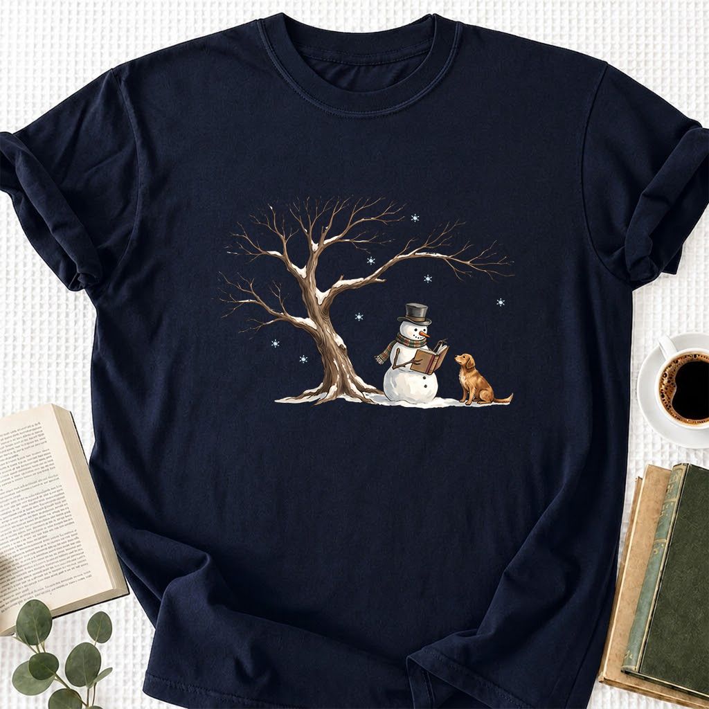 Christmas Storytime with Golden Retriever Printed T-Shirt | Reader Gift Navy