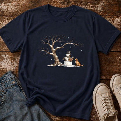 Christmas Storytime with Golden Retriever Printed T-Shirt | Reader Gift Navy