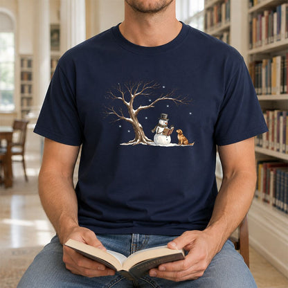 Christmas Storytime with Golden Retriever Printed T-Shirt | Reader Gift Navy