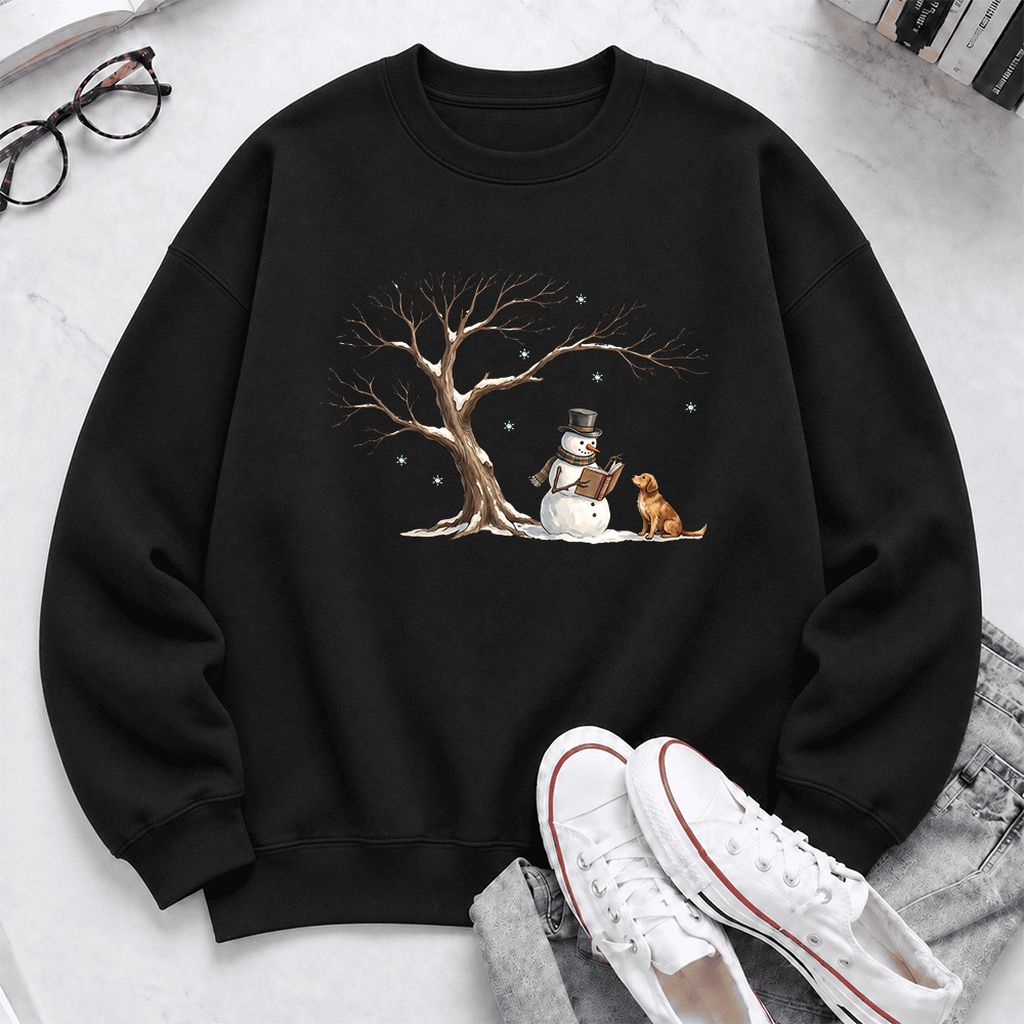 Golden Retriever And Snowman Softstyle Sweatshirt | Christmas Reader Gift Black