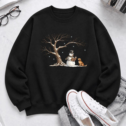Golden Retriever And Snowman Softstyle Sweatshirt | Christmas Reader Gift Black