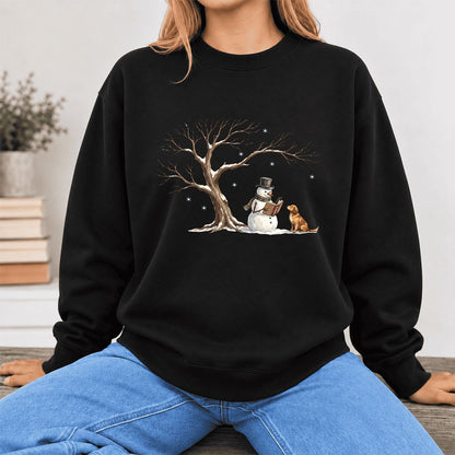 Golden Retriever And Snowman Softstyle Sweatshirt | Christmas Reader Gift Black