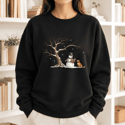 Golden Retriever And Snowman Softstyle Sweatshirt | Christmas Reader Gift Black