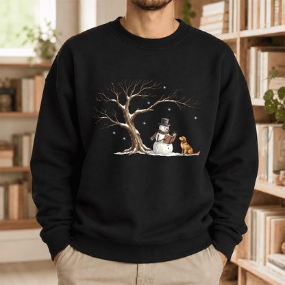 Golden Retriever And Snowman Softstyle Sweatshirt | Christmas Reader Gift Black