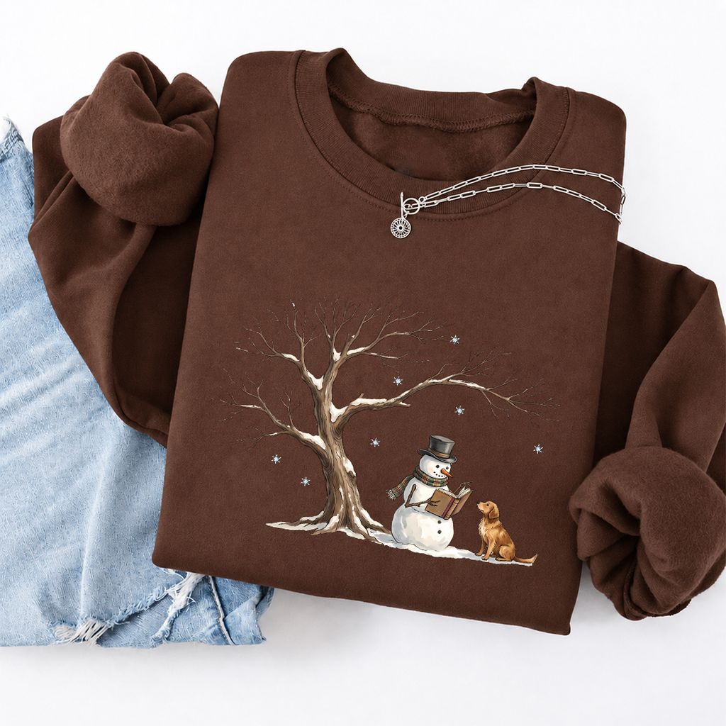 Golden Retriever And Snowman Softstyle Sweatshirt | Christmas Reader Gift Cocoa