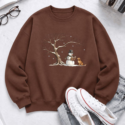 Golden Retriever And Snowman Softstyle Sweatshirt | Christmas Reader Gift Cocoa