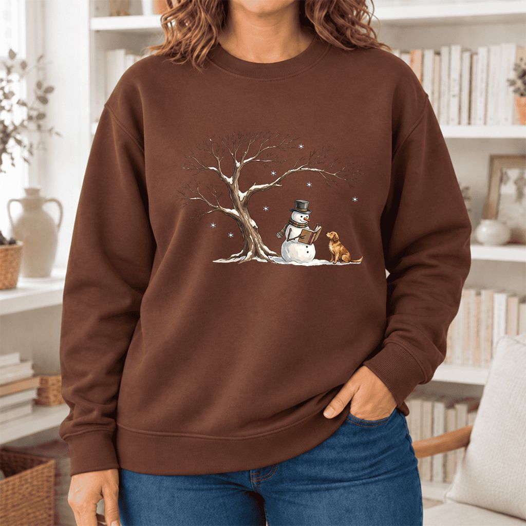 Golden Retriever And Snowman Softstyle Sweatshirt | Christmas Reader Gift Cocoa