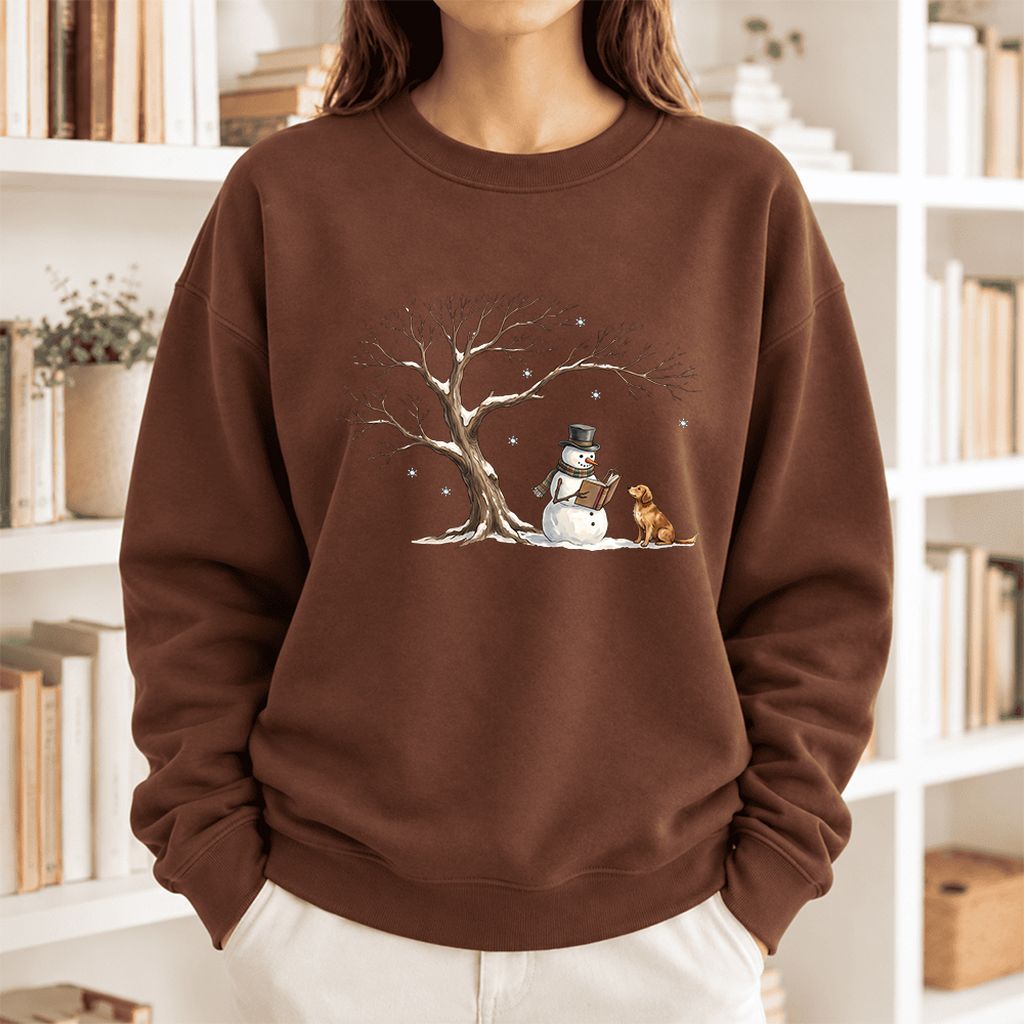 Golden Retriever And Snowman Softstyle Sweatshirt | Christmas Reader Gift Cocoa