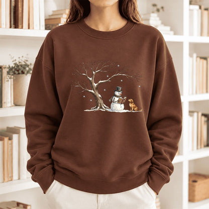 Golden Retriever And Snowman Softstyle Sweatshirt | Christmas Reader Gift Cocoa