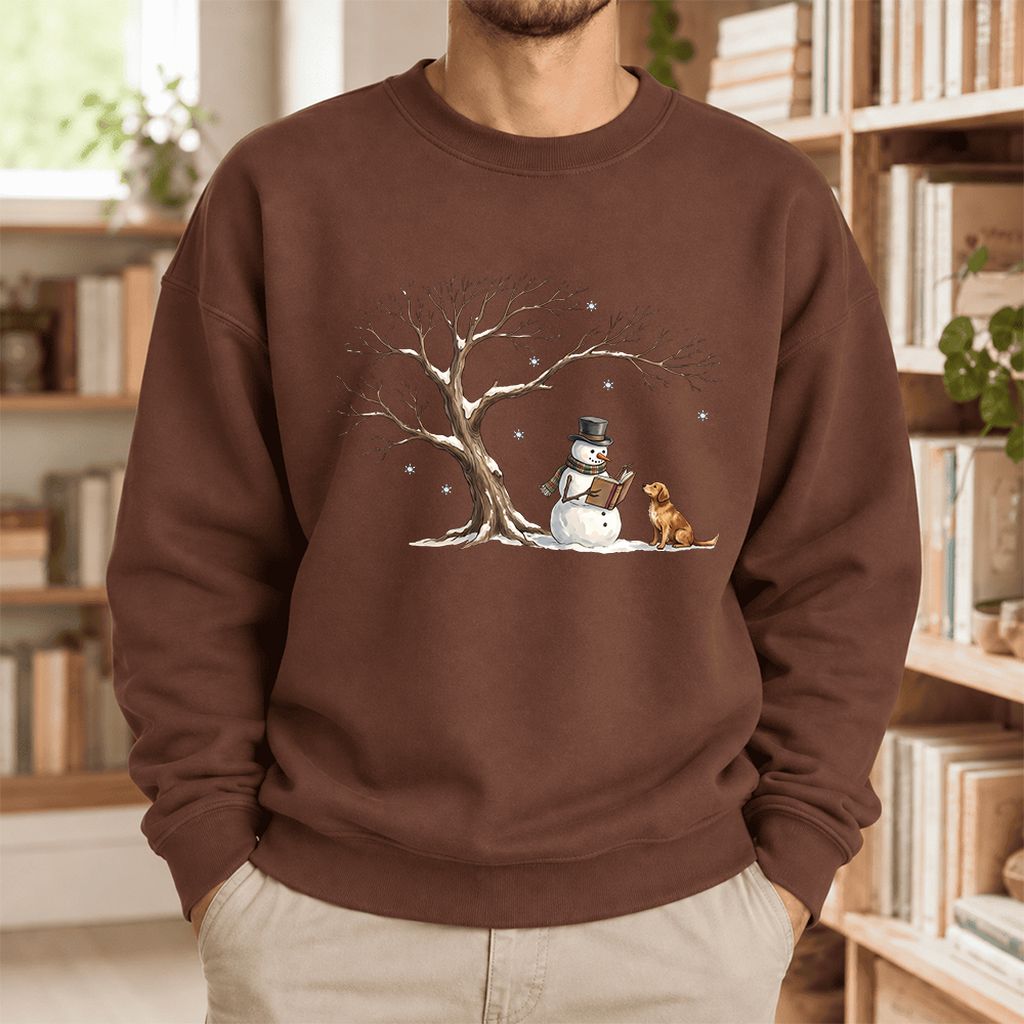 Golden Retriever And Snowman Softstyle Sweatshirt | Christmas Reader Gift Cocoa