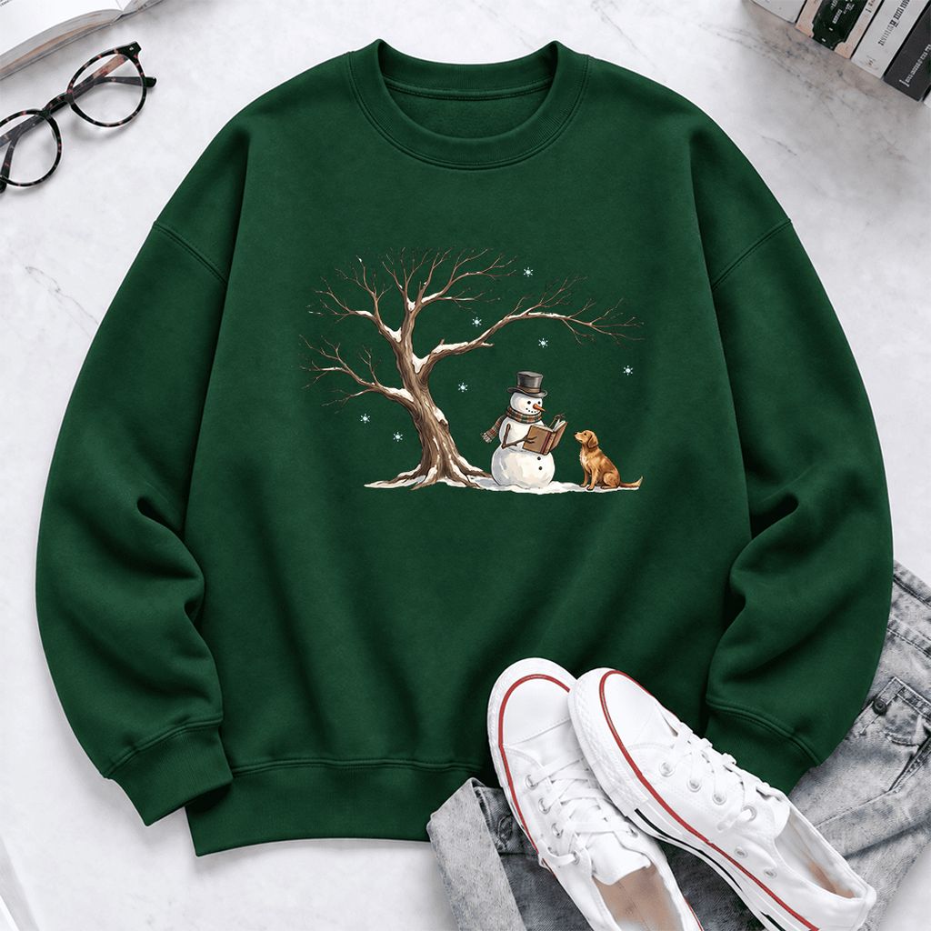 Golden Retriever And Snowman Softstyle Sweatshirt | Christmas Reader Gift Forest Green