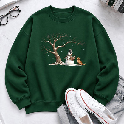 Golden Retriever And Snowman Softstyle Sweatshirt | Christmas Reader Gift Forest Green