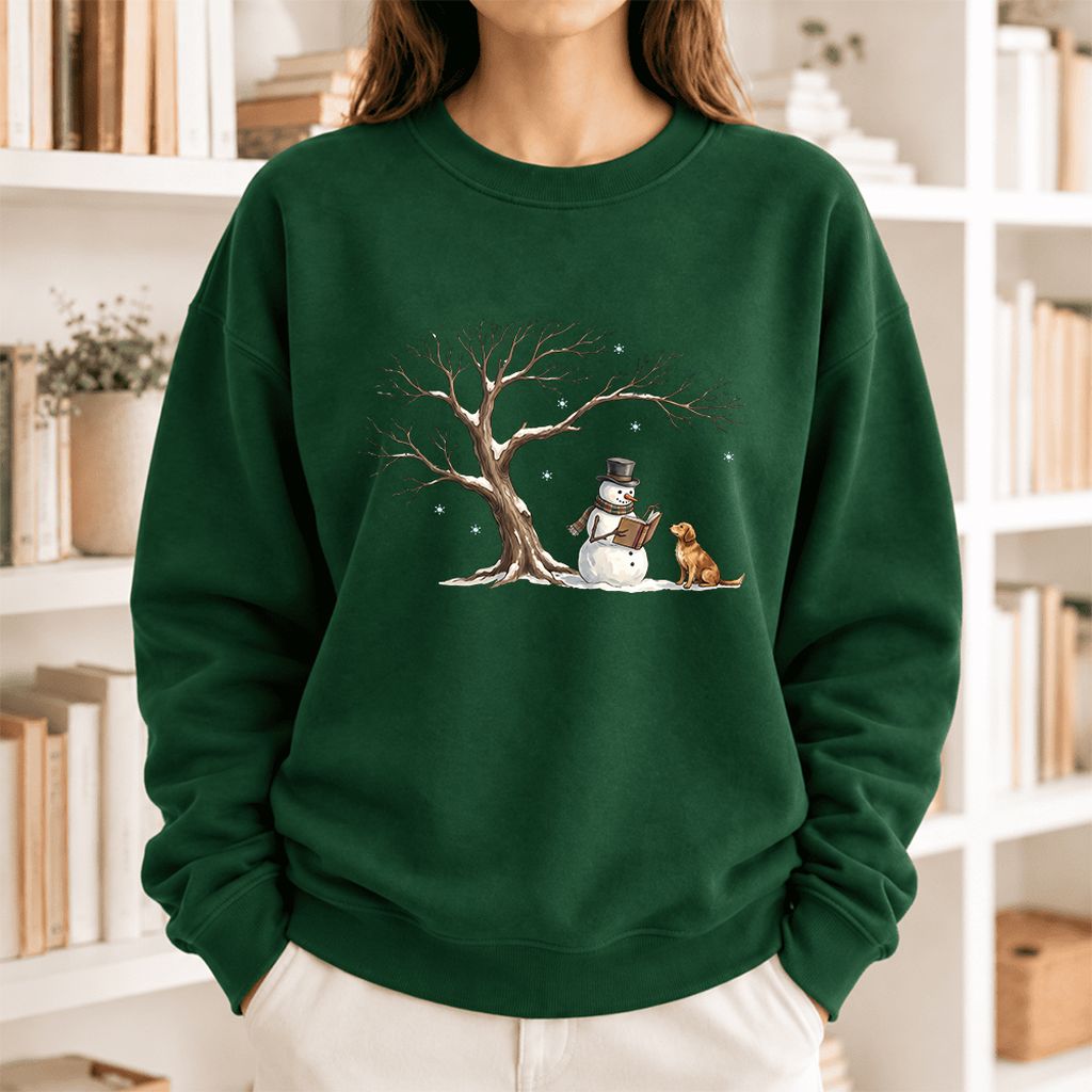Golden Retriever And Snowman Softstyle Sweatshirt | Christmas Reader Gift Forest Green