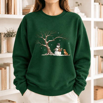 Golden Retriever And Snowman Softstyle Sweatshirt | Christmas Reader Gift Forest Green