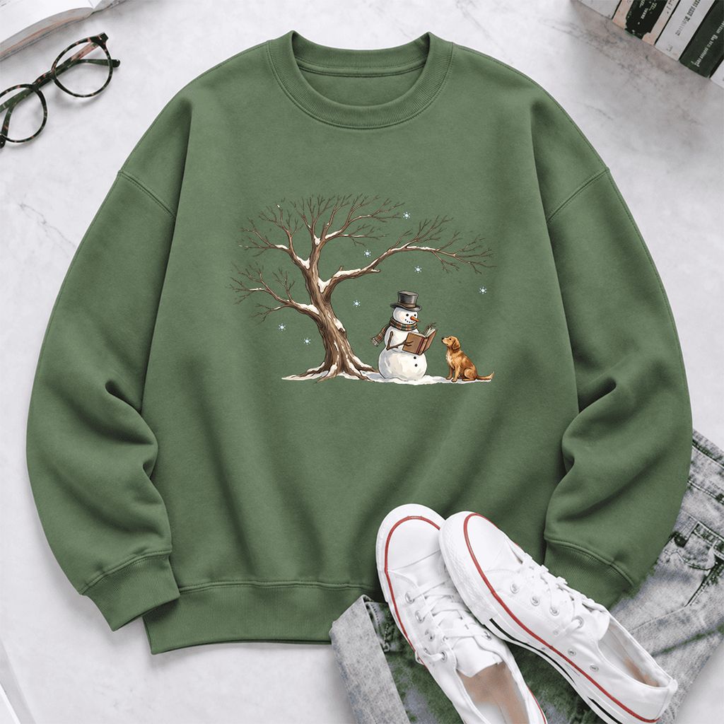 Golden Retriever And Snowman Softstyle Sweatshirt | Christmas Reader Gift Military Green