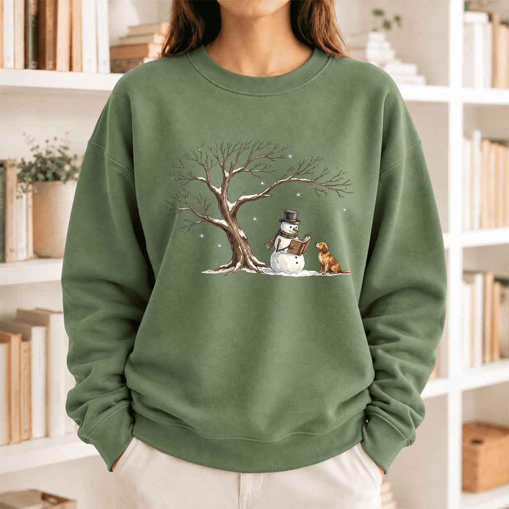 Golden Retriever And Snowman Softstyle Sweatshirt | Christmas Reader Gift Military Green