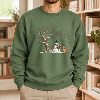 Golden Retriever And Snowman Softstyle Sweatshirt | Christmas Reader Gift Military Green
