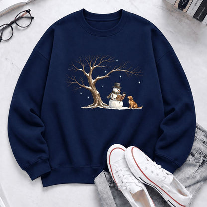 Golden Retriever And Snowman Softstyle Sweatshirt | Christmas Reader Gift Navy
