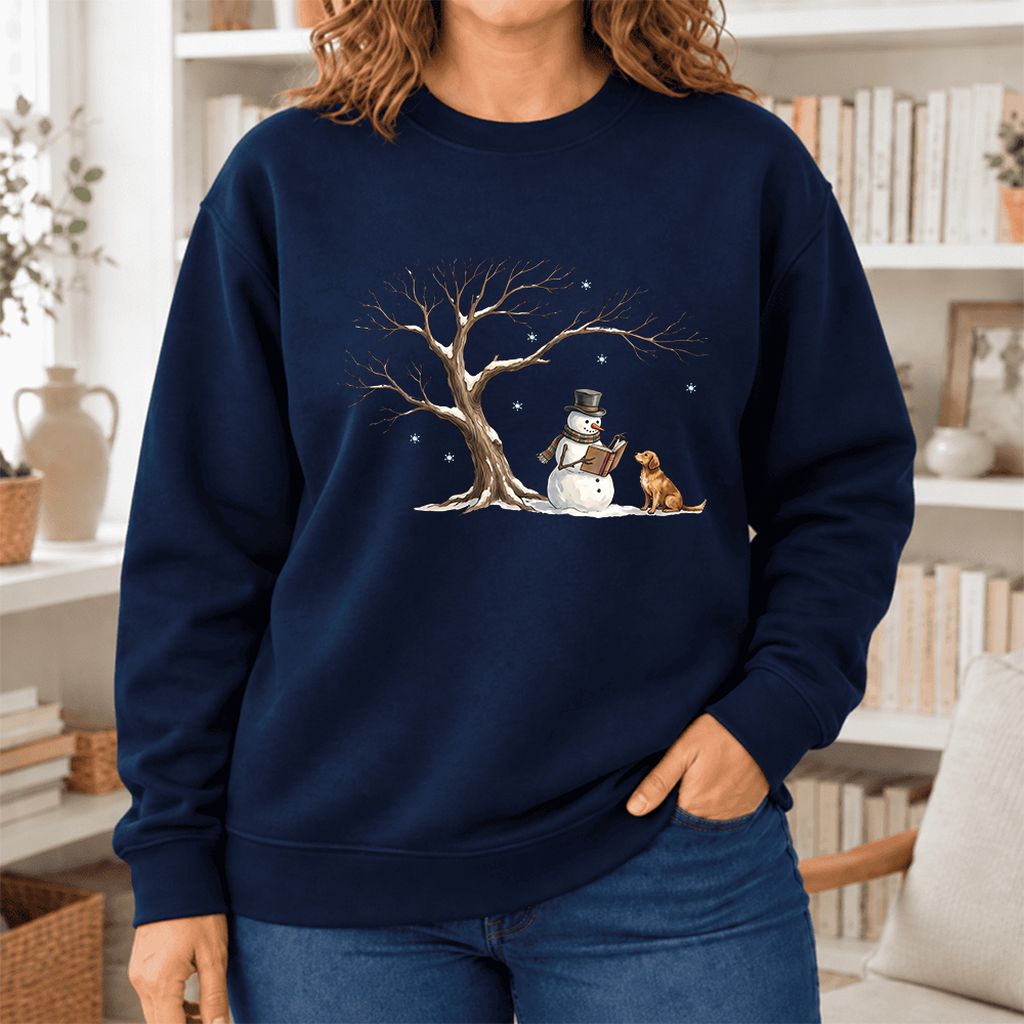 Golden Retriever And Snowman Softstyle Sweatshirt | Christmas Reader Gift Navy