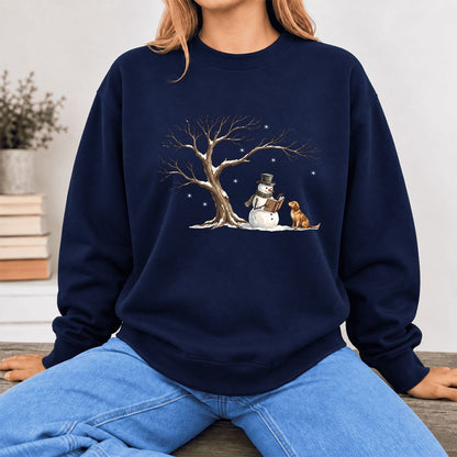 Golden Retriever And Snowman Softstyle Sweatshirt | Christmas Reader Gift Navy