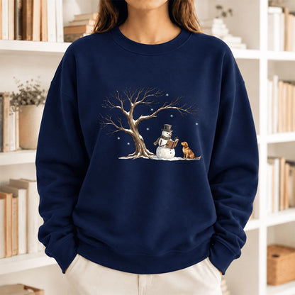 Golden Retriever And Snowman Softstyle Sweatshirt | Christmas Reader Gift Navy