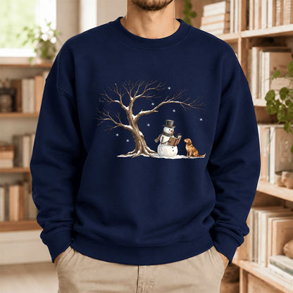 Golden Retriever And Snowman Softstyle Sweatshirt | Christmas Reader Gift Navy