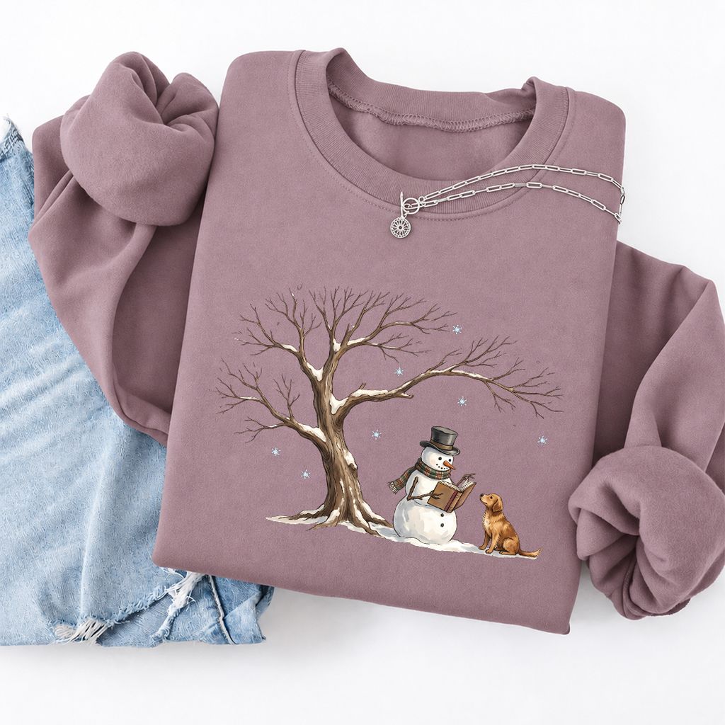 Golden Retriever And Snowman Softstyle Sweatshirt | Christmas Reader Gift Paragon
