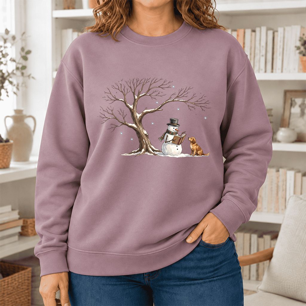 Golden Retriever And Snowman Softstyle Sweatshirt | Christmas Reader Gift Paragon