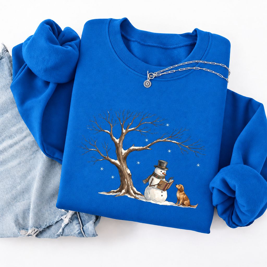 Golden Retriever And Snowman Softstyle Sweatshirt | Christmas Reader Gift Royal