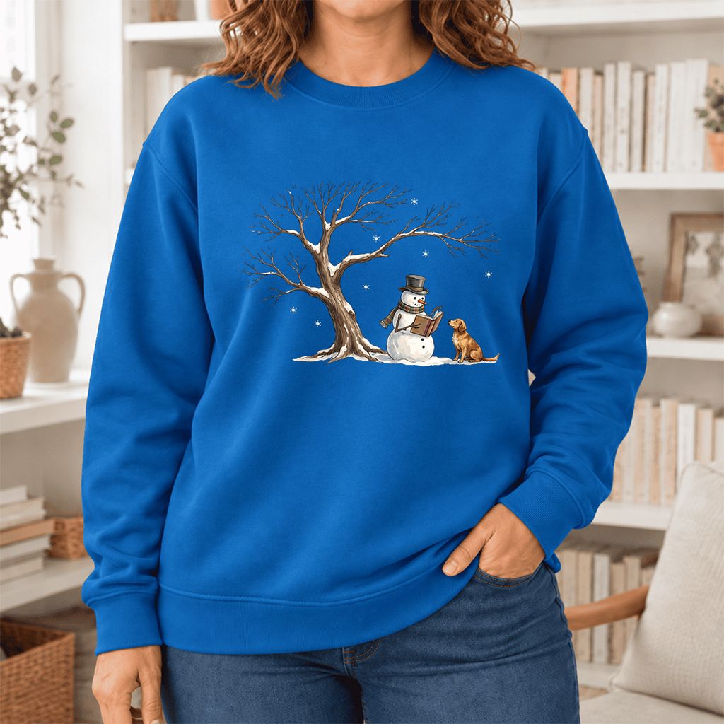 Golden Retriever And Snowman Softstyle Sweatshirt | Christmas Reader Gift Royal
