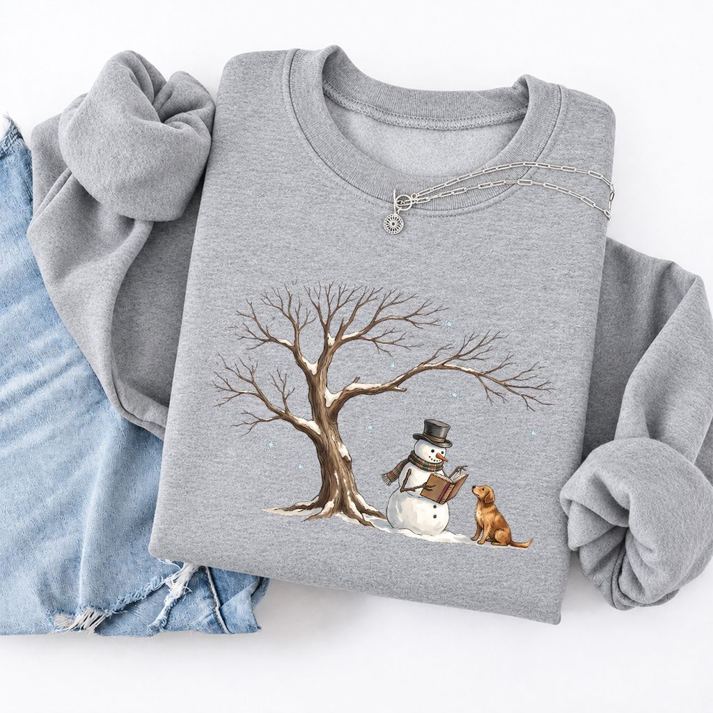 Golden Retriever And Snowman Softstyle Sweatshirt | Christmas Reader Gift Sport Grey
