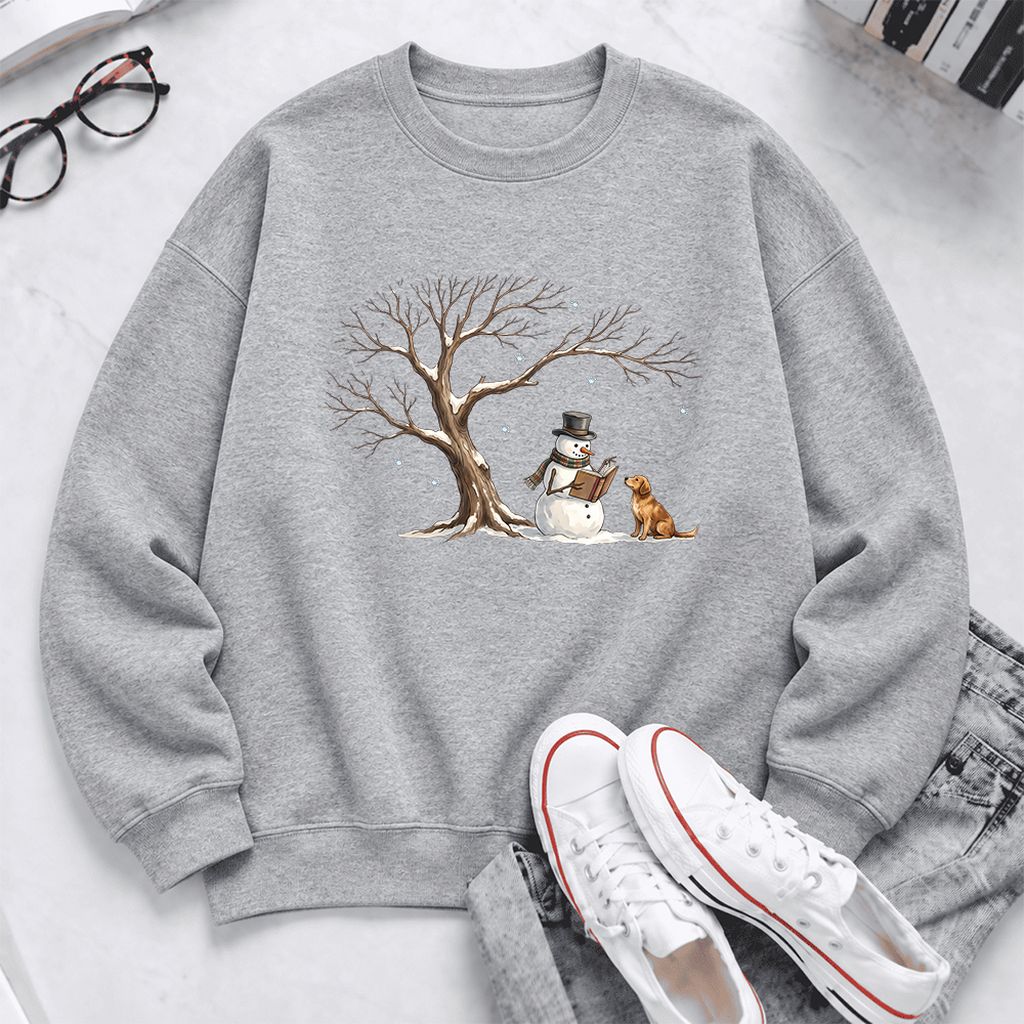 Golden Retriever And Snowman Softstyle Sweatshirt | Christmas Reader Gift Sport Grey