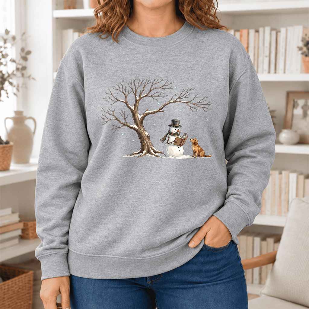 Golden Retriever And Snowman Softstyle Sweatshirt | Christmas Reader Gift Sport Grey