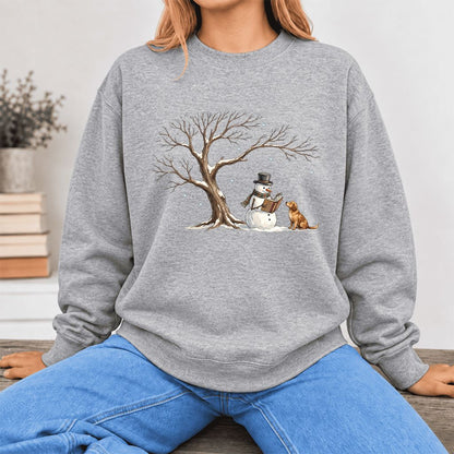 Golden Retriever And Snowman Softstyle Sweatshirt | Christmas Reader Gift Sport Grey
