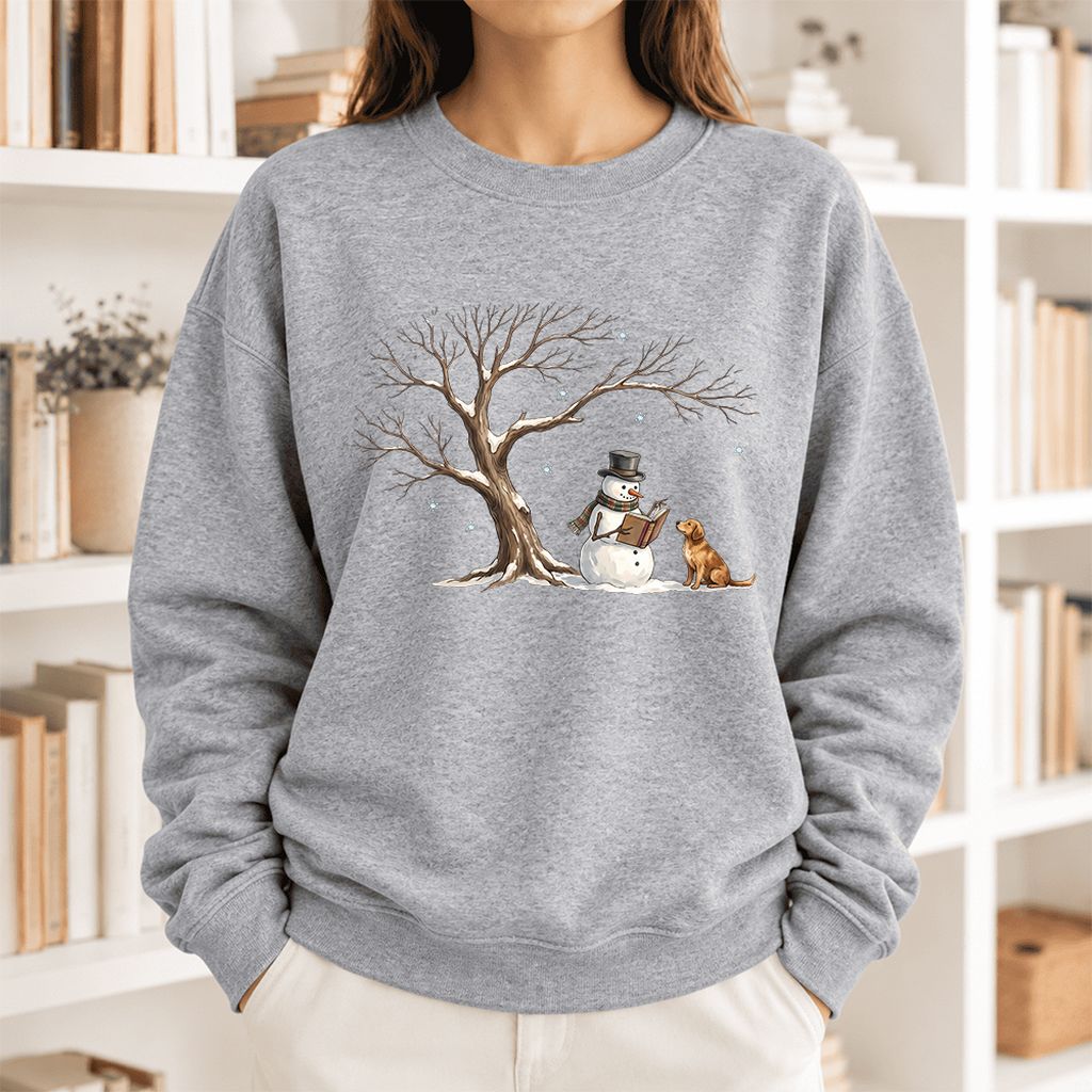 Golden Retriever And Snowman Softstyle Sweatshirt | Christmas Reader Gift Sport Grey
