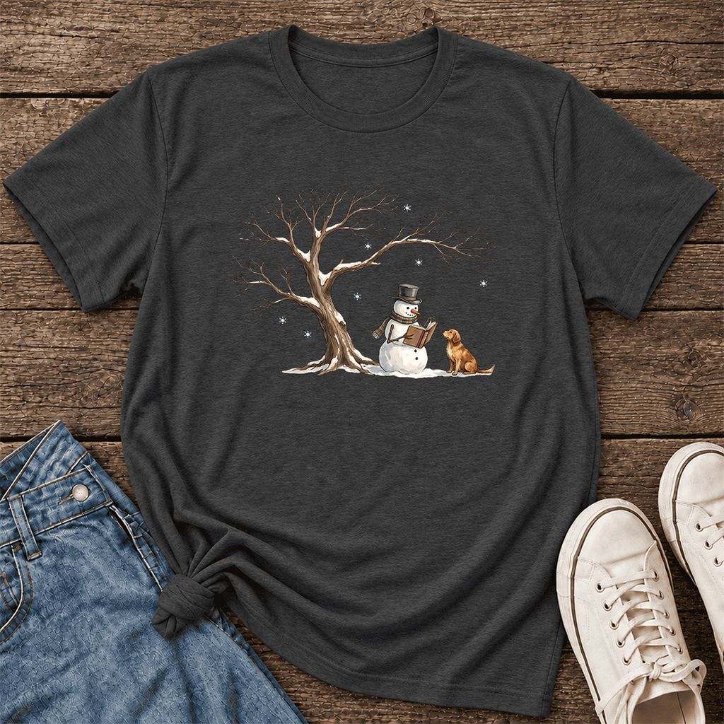 Christmas Storytime Golden Retriever Ultra-Soft Cotton T-Shirt | Reader Gift Dark Grey Heather