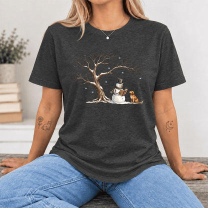 Christmas Storytime Golden Retriever Ultra-Soft Cotton T-Shirt | Reader Gift Dark Grey Heather