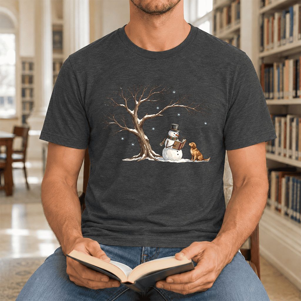 Christmas Storytime Golden Retriever Ultra-Soft Cotton T-Shirt | Reader Gift Dark Grey Heather