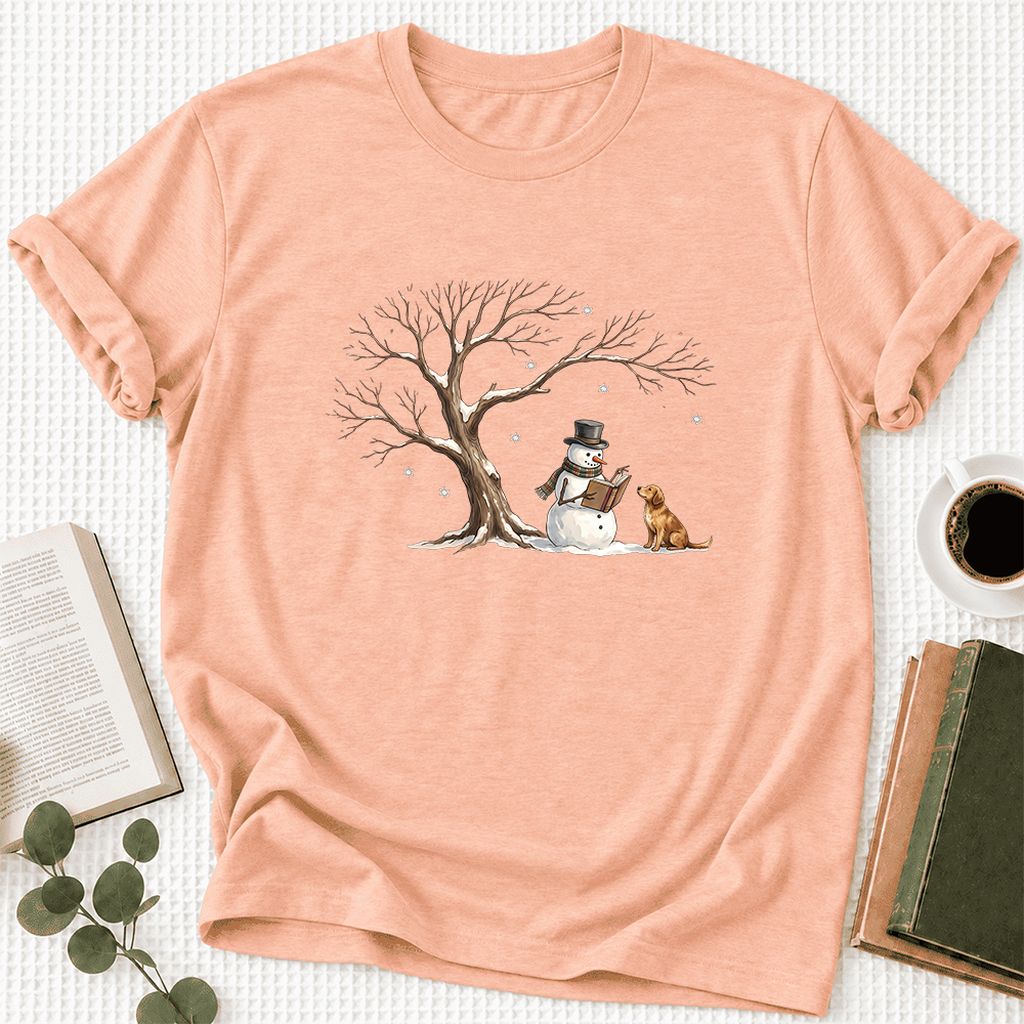 Christmas Storytime Golden Retriever Ultra-Soft Cotton T-Shirt | Reader Gift Heather Peach